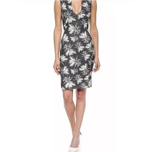 L'AGENCE Charcoal and Cream Floral Midi Dress